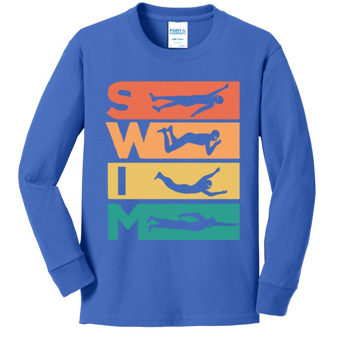 Retro Vintage Swimming Gift For Swimmers Cool Gift Kids Long Sleeve Shirt