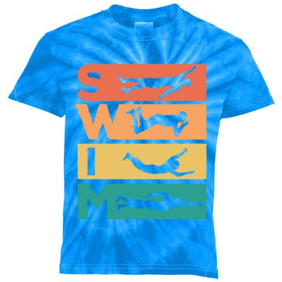 Retro Vintage Swimming Gift For Swimmers Cool Gift Kids Tie-Dye T-Shirt