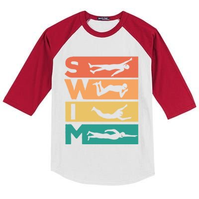 Retro Vintage Swimming Gift For Swimmers Cool Gift Kids Colorblock Raglan Jersey