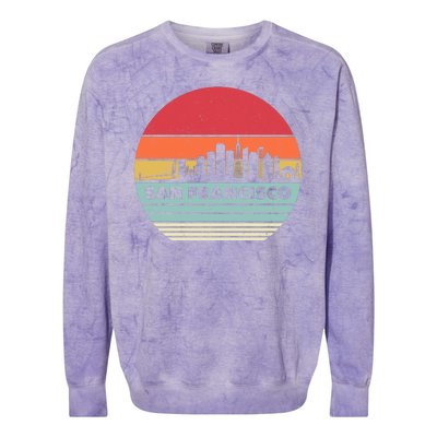 Retro Vintage San Francisco Skyline Emblem Colorblast Crewneck Sweatshirt