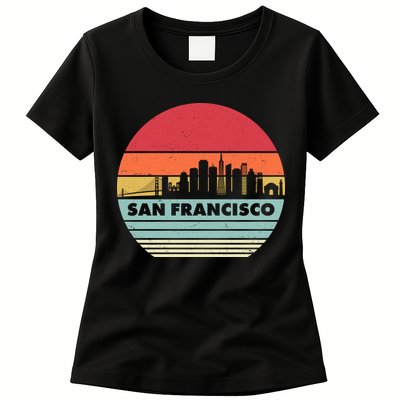 Retro Vintage San Francisco Skyline Emblem Womens T-Shirt