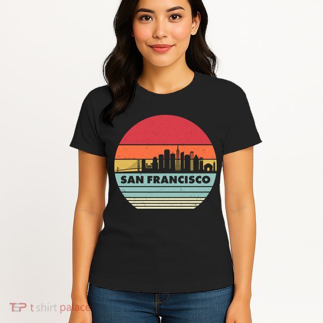 Retro Vintage San Francisco Skyline Emblem Womens T-Shirt