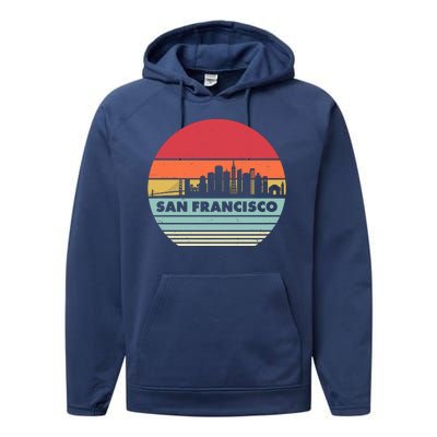 Retro Vintage San Francisco Skyline Emblem Performance Fleece Hoodie