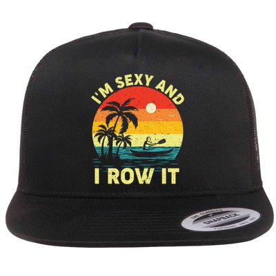 Retro Vintage Sunset I'm Sexy And I Row It Canoe Kayaking  Flatbill Hat