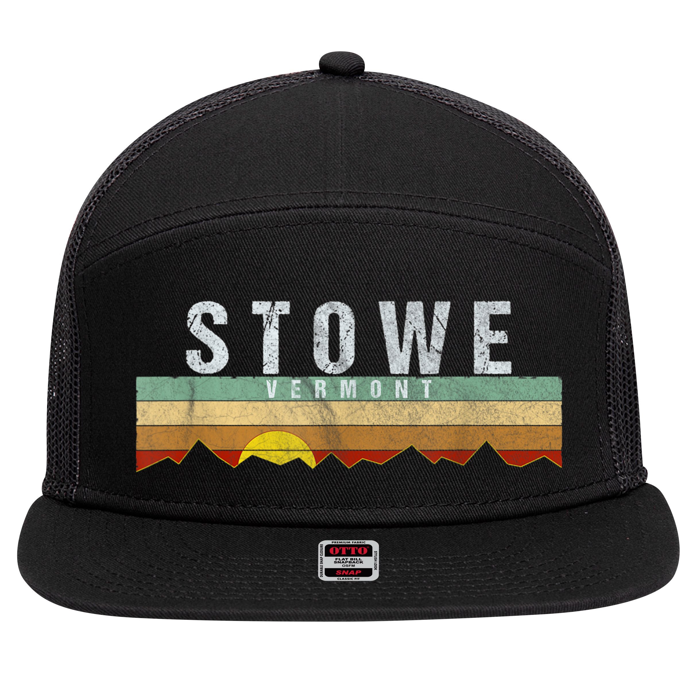 Retro Vintage Stowe Vermont 7 Panel Mesh Trucker Snapback Hat