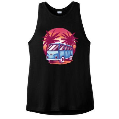 Retro Van Sunset Beach Ladies PosiCharge Tri-Blend Wicking Tank