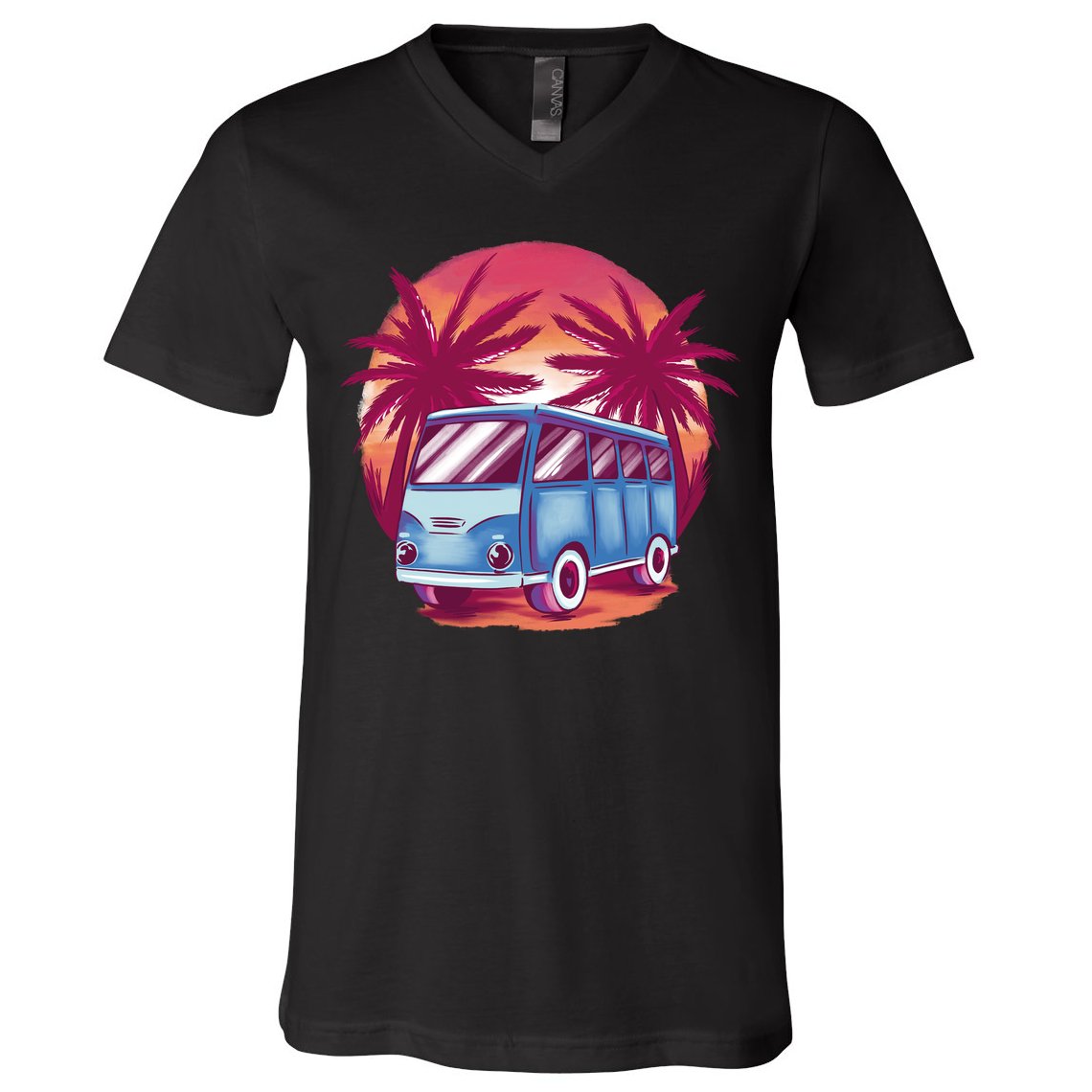 Retro Van Sunset Beach V-Neck T-Shirt