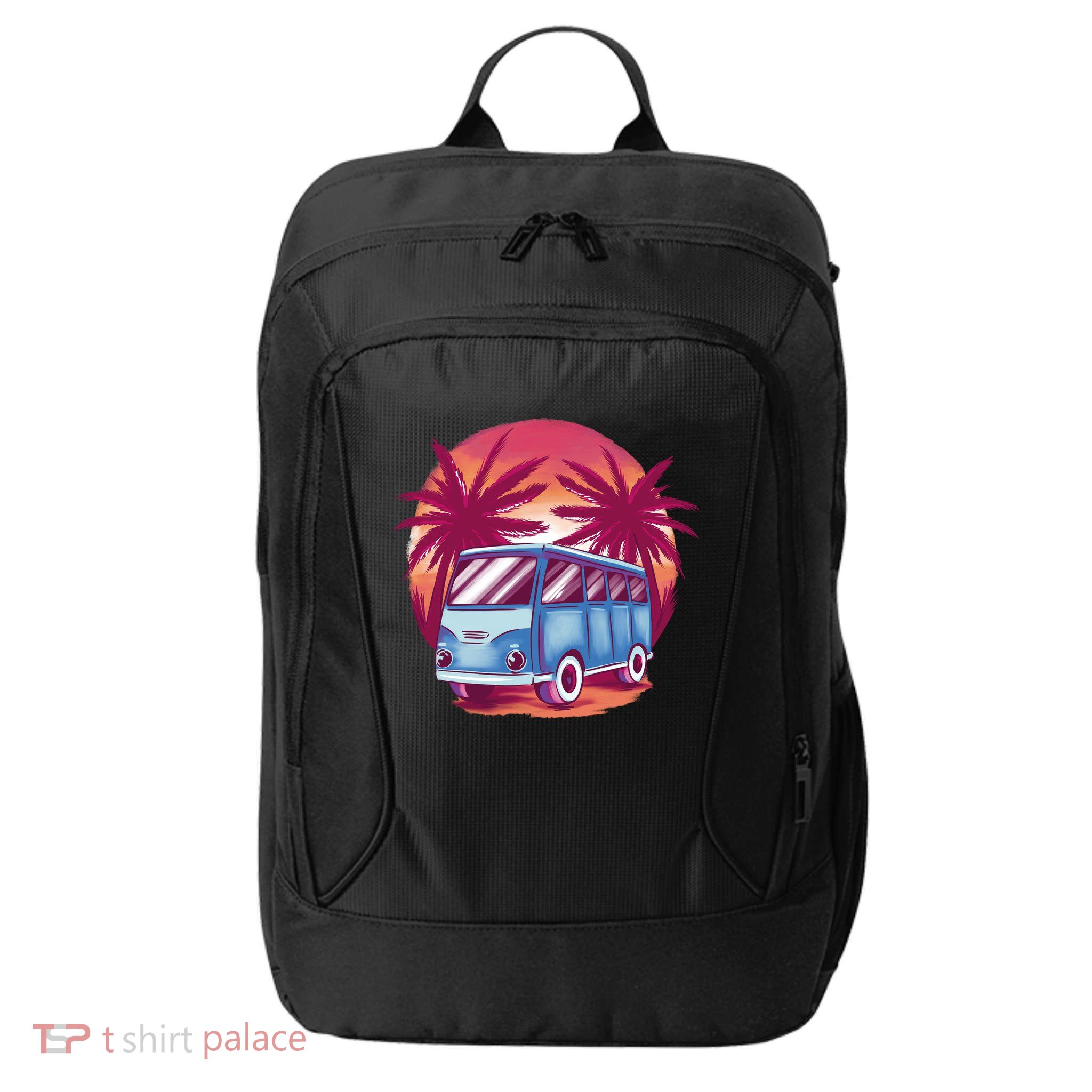 Retro Van Sunset Beach City Backpack