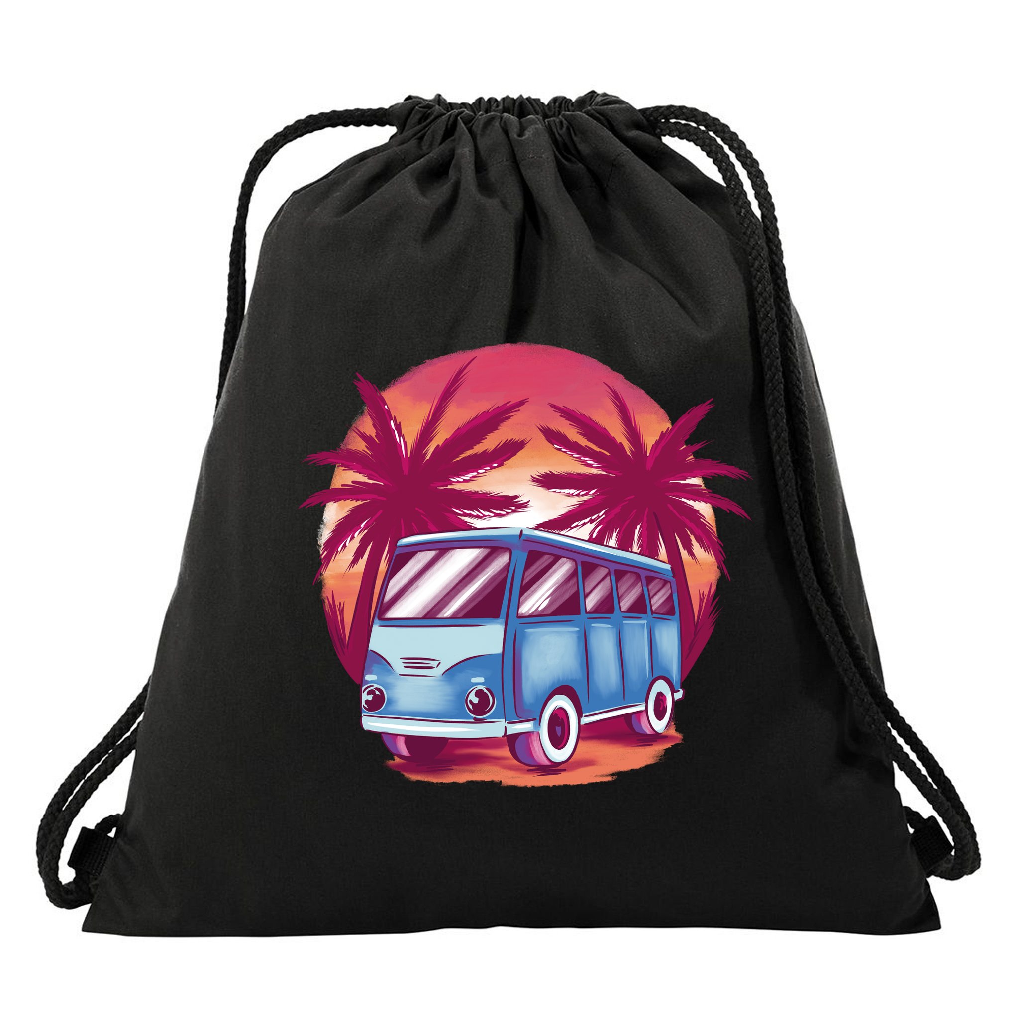 Retro Van Sunset Beach Drawstring Bag