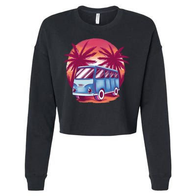 Retro Van Sunset Beach Cropped Pullover Crew