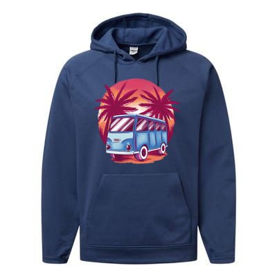 Retro Van Sunset Beach Performance Fleece Hoodie