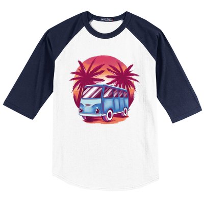 Retro Van Sunset Beach Baseball Sleeve Shirt