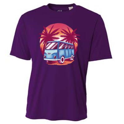 Retro Van Sunset Beach Cooling Performance Crew T-Shirt