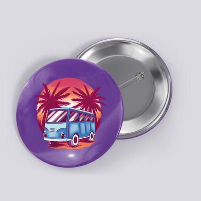 Retro Van Sunset Beach Button