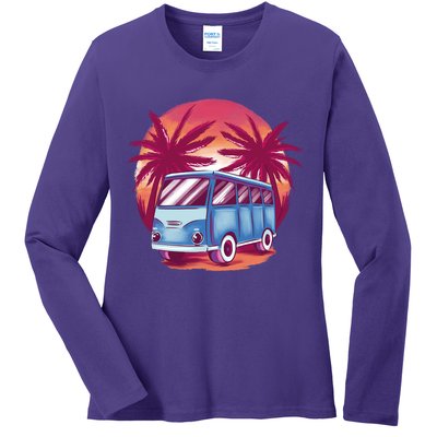 Retro Van Sunset Beach Ladies Long Sleeve Shirt