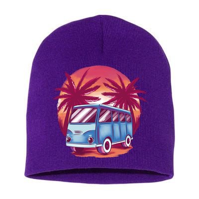 Retro Van Sunset Beach Short Acrylic Beanie
