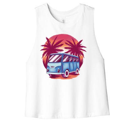 Retro Van Sunset Beach Women's Racerback Cropped Tank