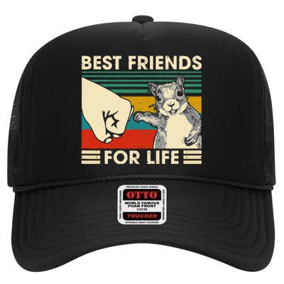 Retro Vintage Squirrel Best Friend For Life Fist Bump High Crown Mesh Back Trucker Hat