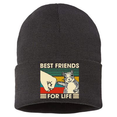 Retro Vintage Squirrel Best Friend For Life Fist Bump Sustainable Knit Beanie