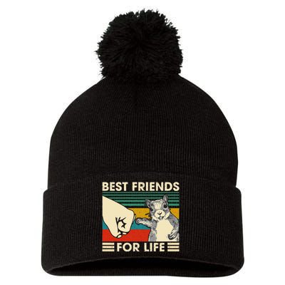 Retro Vintage Squirrel Best Friend For Life Fist Bump Pom Pom 12in Knit Beanie