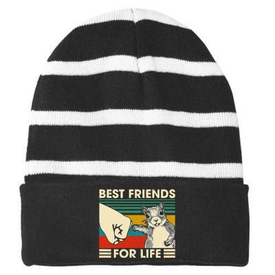 Retro Vintage Squirrel Best Friend For Life Fist Bump Striped Beanie with Solid Band