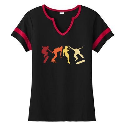 Retro Vintage Skateboard Skater Gifts Skate Boarding Ladies Halftime Notch Neck Tee