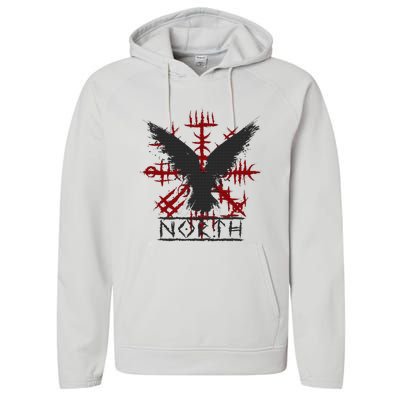 Retro Viking Symbol Nordic Raven Celtic Symbol North Performance Fleece Hoodie