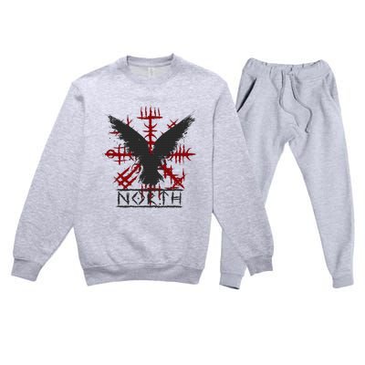 Retro Viking Symbol Nordic Raven Celtic Symbol North Premium Crewneck Sweatsuit Set