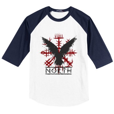 Retro Viking Symbol Nordic Raven Celtic Symbol North Baseball Sleeve Shirt