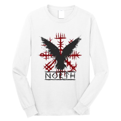 Retro Viking Symbol Nordic Raven Celtic Symbol North Long Sleeve Shirt