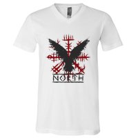 Retro Viking Symbol Nordic Raven Celtic Symbol North V-Neck T-Shirt