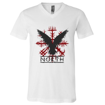 Retro Viking Symbol Nordic Raven Celtic Symbol North V-Neck T-Shirt