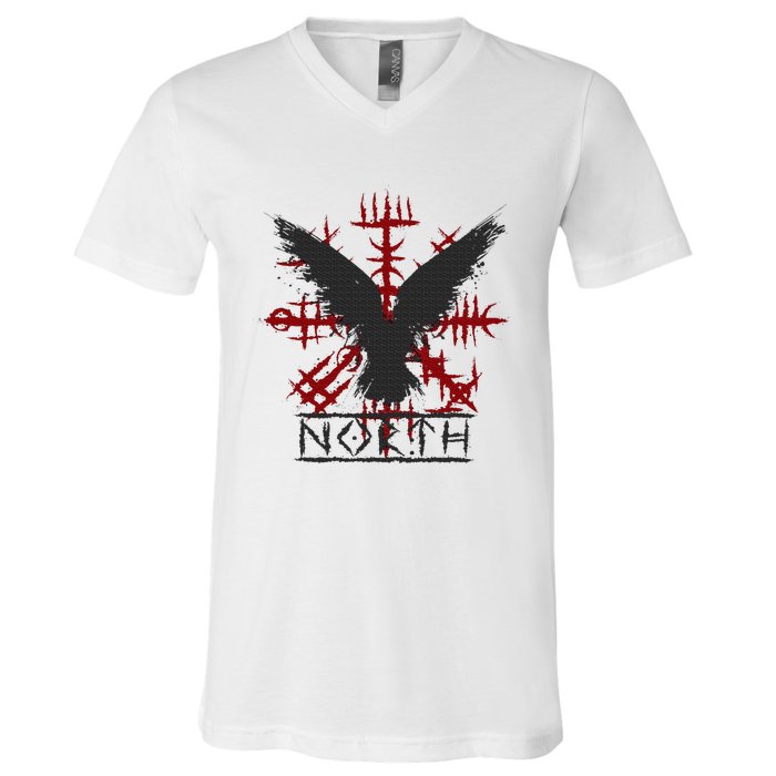 Retro Viking Symbol Nordic Raven Celtic Symbol North V-Neck T-Shirt