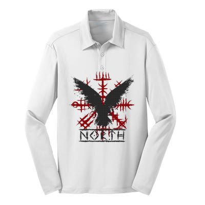 Retro Viking Symbol Nordic Raven Celtic Symbol North Silk Touch Performance Long Sleeve Polo