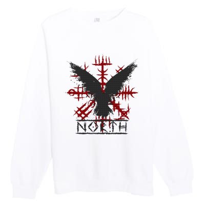 Retro Viking Symbol Nordic Raven Celtic Symbol North Premium Crewneck Sweatshirt