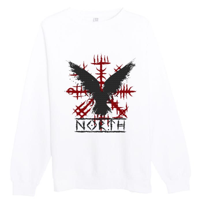 Retro Viking Symbol Nordic Raven Celtic Symbol North Premium Crewneck Sweatshirt