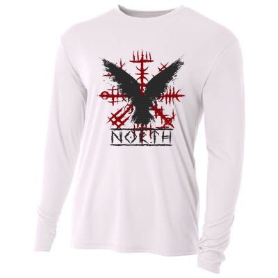 Retro Viking Symbol Nordic Raven Celtic Symbol North Cooling Performance Long Sleeve Crew