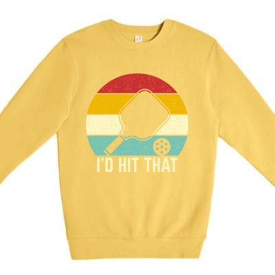 Retros Vintage Sunset Paddle ID Hit That Pickleball Player Gift Premium Crewneck Sweatshirt