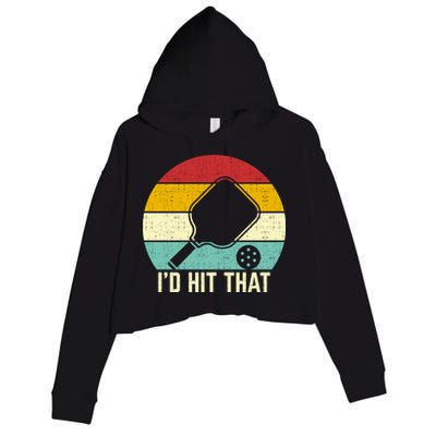 Retros Vintage Sunset Paddle ID Hit That Pickleball Player Gift Crop Fleece Hoodie