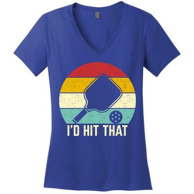 Retros Vintage Sunset Paddle ID Hit That Pickleball Player Gift Women's V-Neck T-Shirt