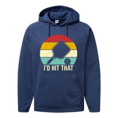 Retros Vintage Sunset Paddle ID Hit That Pickleball Player Gift Performance Fleece Hoodie