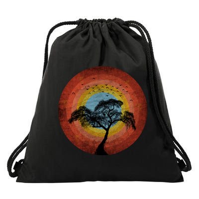 Retro Vintage Scary Wilderness Distressed Drawstring Bag