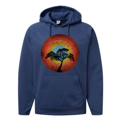 Retro Vintage Scary Wilderness Distressed Performance Fleece Hoodie