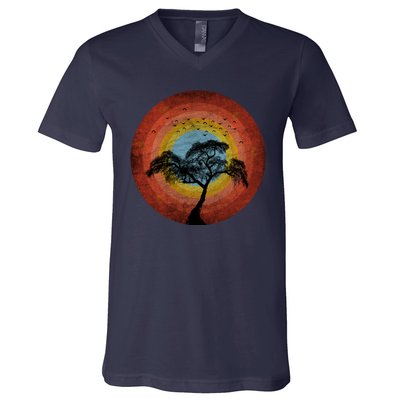 Retro Vintage Scary Wilderness Distressed V-Neck T-Shirt