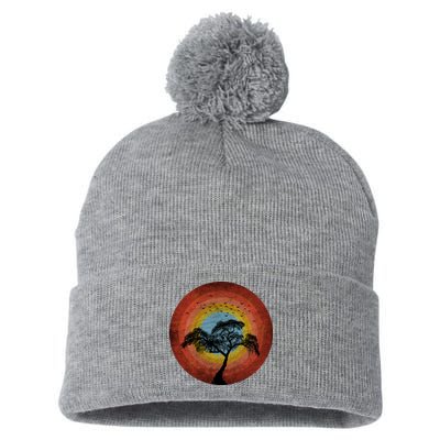 Retro Vintage Scary Wilderness Distressed Pom Pom 12in Knit Beanie