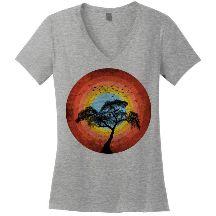 Retro Vintage Scary Wilderness Distressed Women's V-Neck T-Shirt