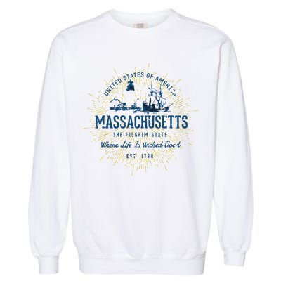 Retro Vintage State Of Massachusetts Garment-Dyed Sweatshirt