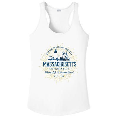 Retro Vintage State Of Massachusetts Ladies PosiCharge Competitor Racerback Tank