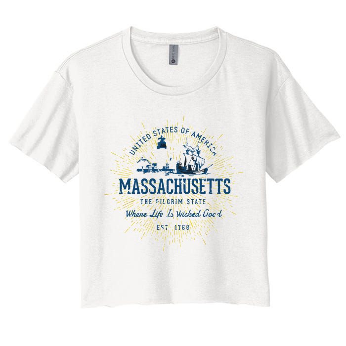 Retro Vintage State Of Massachusetts Women's Crop Top Tee