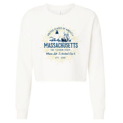 Retro Vintage State Of Massachusetts Cropped Pullover Crew